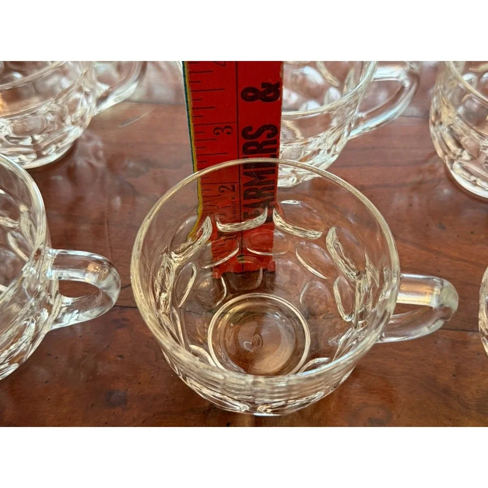 Vintage Federal Glass Yorktown Clear Thumbprint Punch Cups Mugs Set of 14